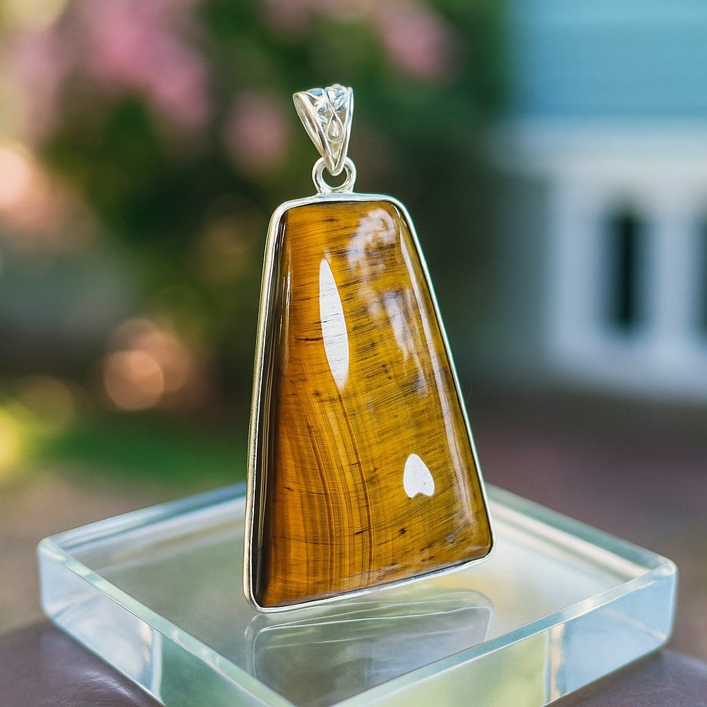 TIGER'S EYE 925 STERLING SILVER PENDANT: TIGER'S EYE 925 STERLING SILVER PENDANT Product Type : PENDANT Main Stone : TIGER'S EYE Main Stone Color : BROWN Metal : STERLING SILVER Metal Purity : 925 Pendant Size : 2.1" Inches Pendant Weight : 