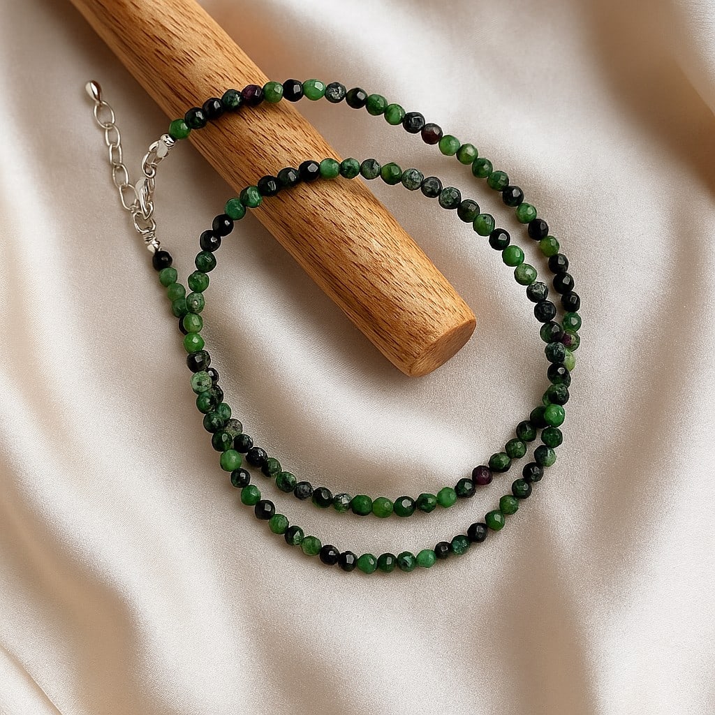 Natural Ruby Zoisite Gemstone 8 MM Round Smooth Beads Necklace: Natural Ruby Zoisite Gemstone 8 MM Round Smooth Beads Necklace Gemstone : Ruby Zoisite Shape : Round Beads Beads Size : 3 MM Beads Type : Micro Faceted Necklace Length : 17.5 Inches + 2.5 Inches Ad