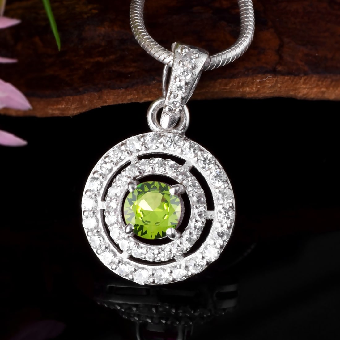Natural Peridot & Diamond 14 KT White Gold Pendant (1 of 4)