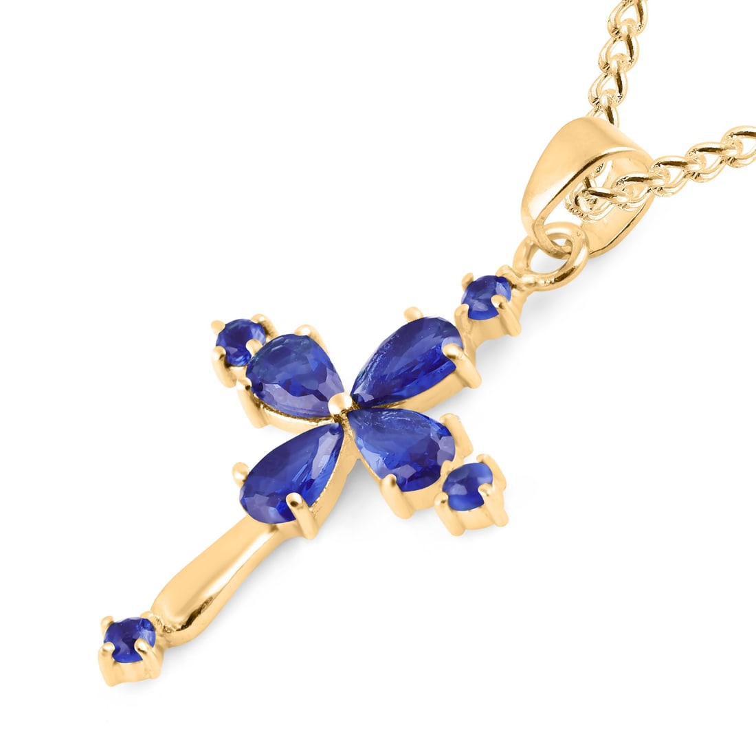 Natural Blue Sapphire 14 KT Yellow Gold Pendant: Natural Blue Sapphire 14 KT Yellow Gold Pendant Jewelry Type : Pendant Main Stone : Blue Sapphire Main Stone Shape & Size : Round 2 MM & Pear 5x3 MM Main Stone Color : Blue