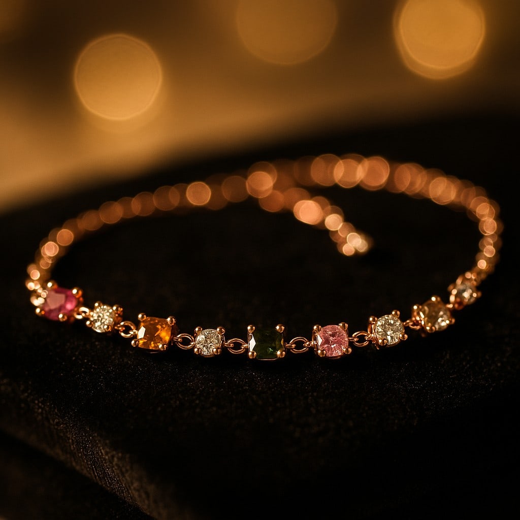 Natural Multi Tourmaline 925 Sterling Silver Bracelet (1 of 4)