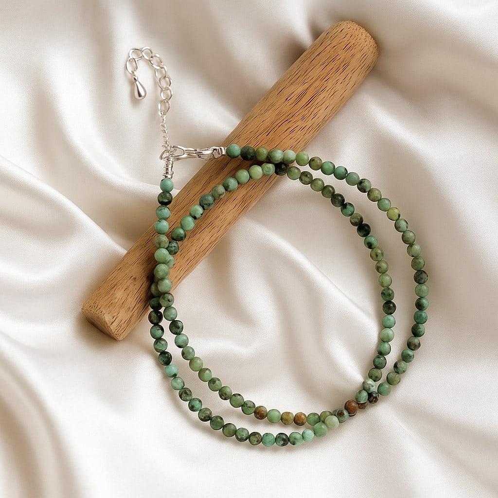 Natural African Turquoise Gemstone 8 MM Round Smooth Beads Necklace (1 of 3)
