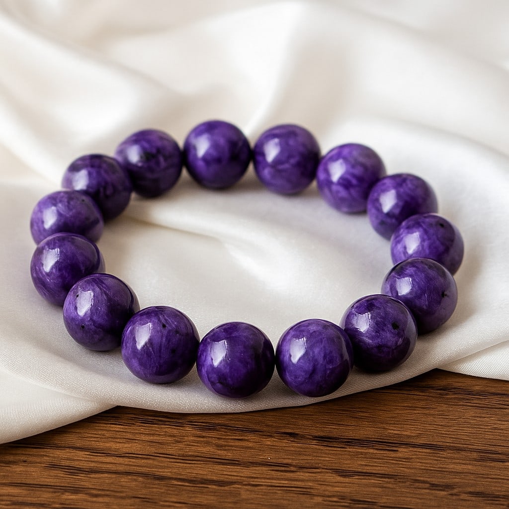 Natural Charoite Gemstone 13 MM Round Beads Bracelet (1 of 5)