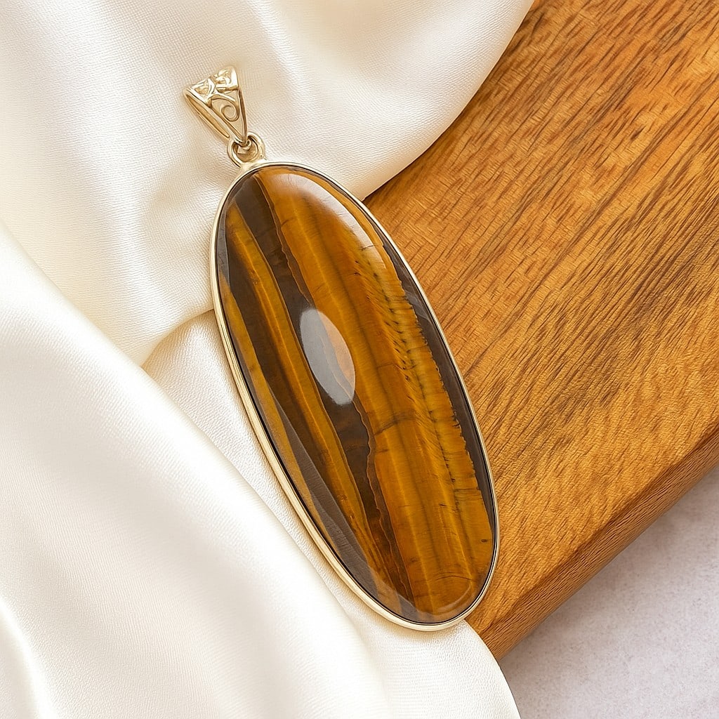TIGER'S EYE 925 STERLING SILVER PENDANT: TIGER'S EYE 925 STERLING SILVER PENDANT Product Type : PENDANT Main Stone : TIGER'S EYE Main Stone Color : BROWN Metal : STERLING SILVER Metal Purity : 925 Pendant Size : 2.6" Inches Pendant Weight : 