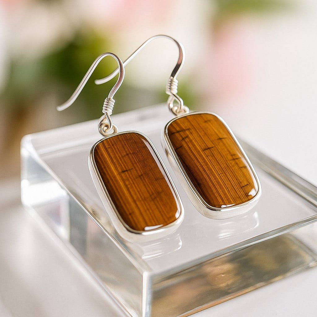 TIGER'S EYE 92.5 STERLING SILVER EARRING: TIGER'S EYE 92.5 STERLING SILVER EARRING Product Type : EARRING Main Stone : TIGER'S EYE Main Stone Shape : CUSHION Main Stone Size : 22X14 MM Main Stone Color : BROWN Metal : STERLING SILVER Metal Pu