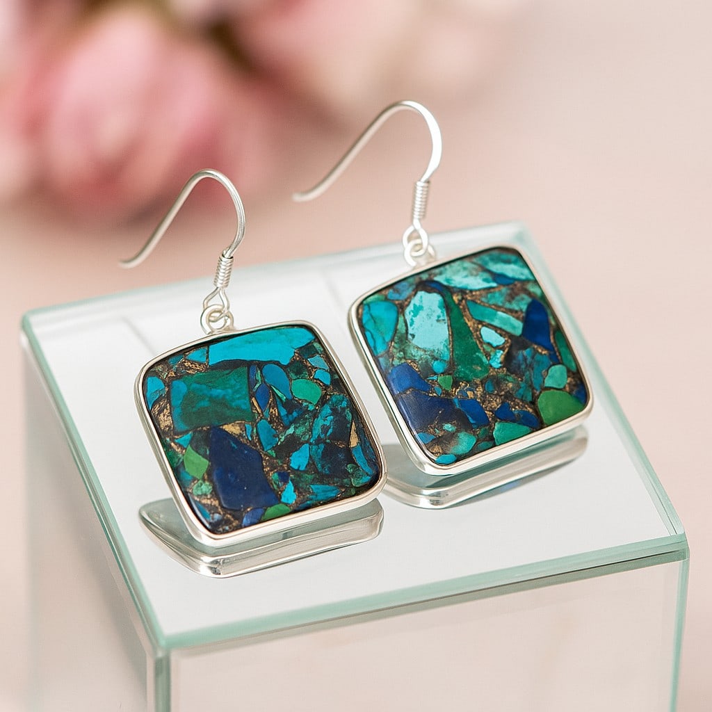 COPPER CHRYSOCOLLA 92.5 STERLING SILVER EARRING (1 of 4)