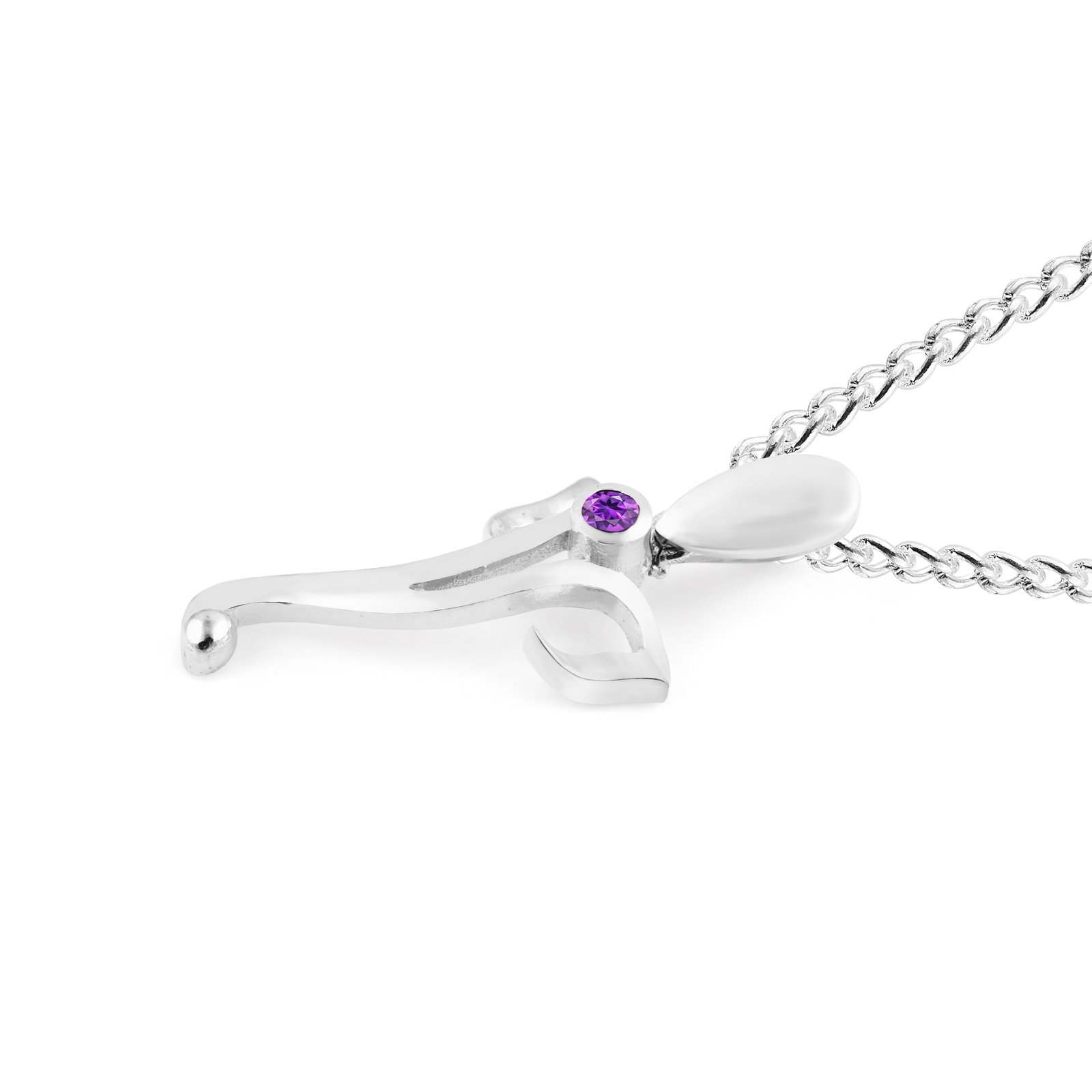 Natural Amethyst 14 KT White Gold Pendant: Natural Amethyst 14 KT White Gold Pendant Jewelry Type : Pendant Main Stone : Amethyst Main Stone Shape & Size : Round 2 MM Main Stone Color : Purple
