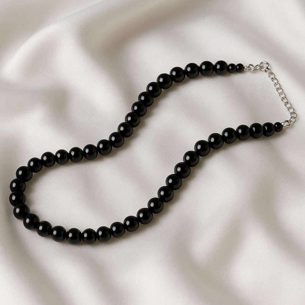Natural Black Tourmaline 8 MM Round Smooth Beads Necklace: Natural Black Tourmaline 8 MM Round Smooth Beads Necklace Gemstone : Black Tourmaline Shape : Round Beads Beads Size : 8 MM Beads Type : Smooth Necklace Length : 17.5 Inches + 2.5 Inches Adjustable