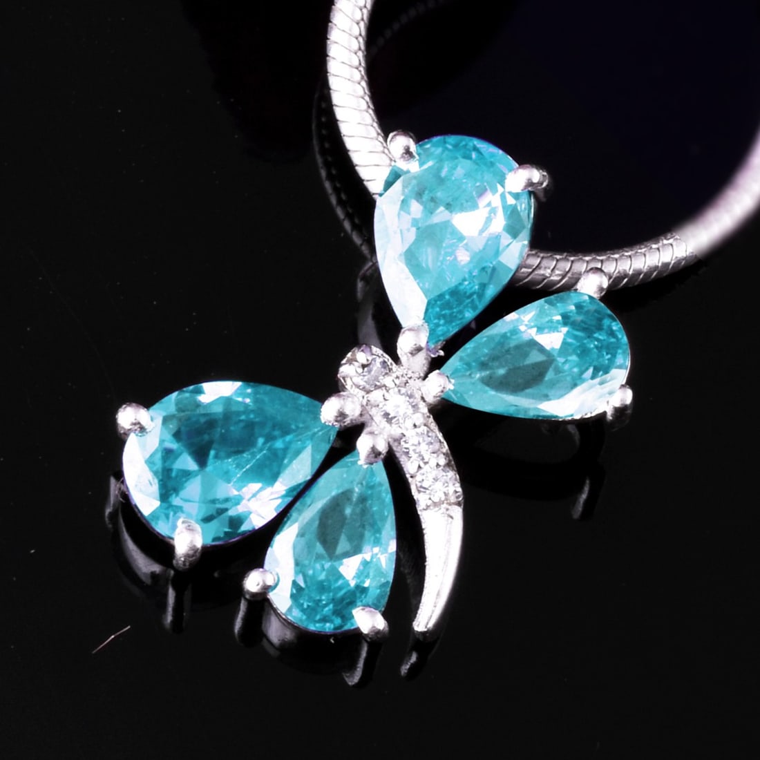 Natural Blue Topaz & Diamond 14 KT White Gold Butterfly Pendant (1 of 4)