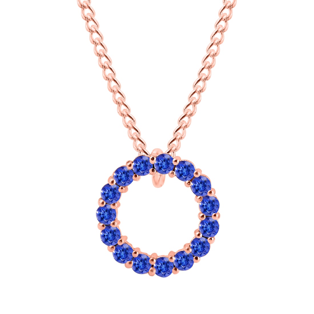 Natural Tanzanite 14 KT Rose Gold Pendant Ring Shape: Natural Tanzanite 14 KT Rose Gold Pendant Ring Shape Jewelry Type : Pendant Main Stone : Tanzanite Main Stone Shape & Size : Round 2 MM (15 PIECES) Main Stone Color : Blue