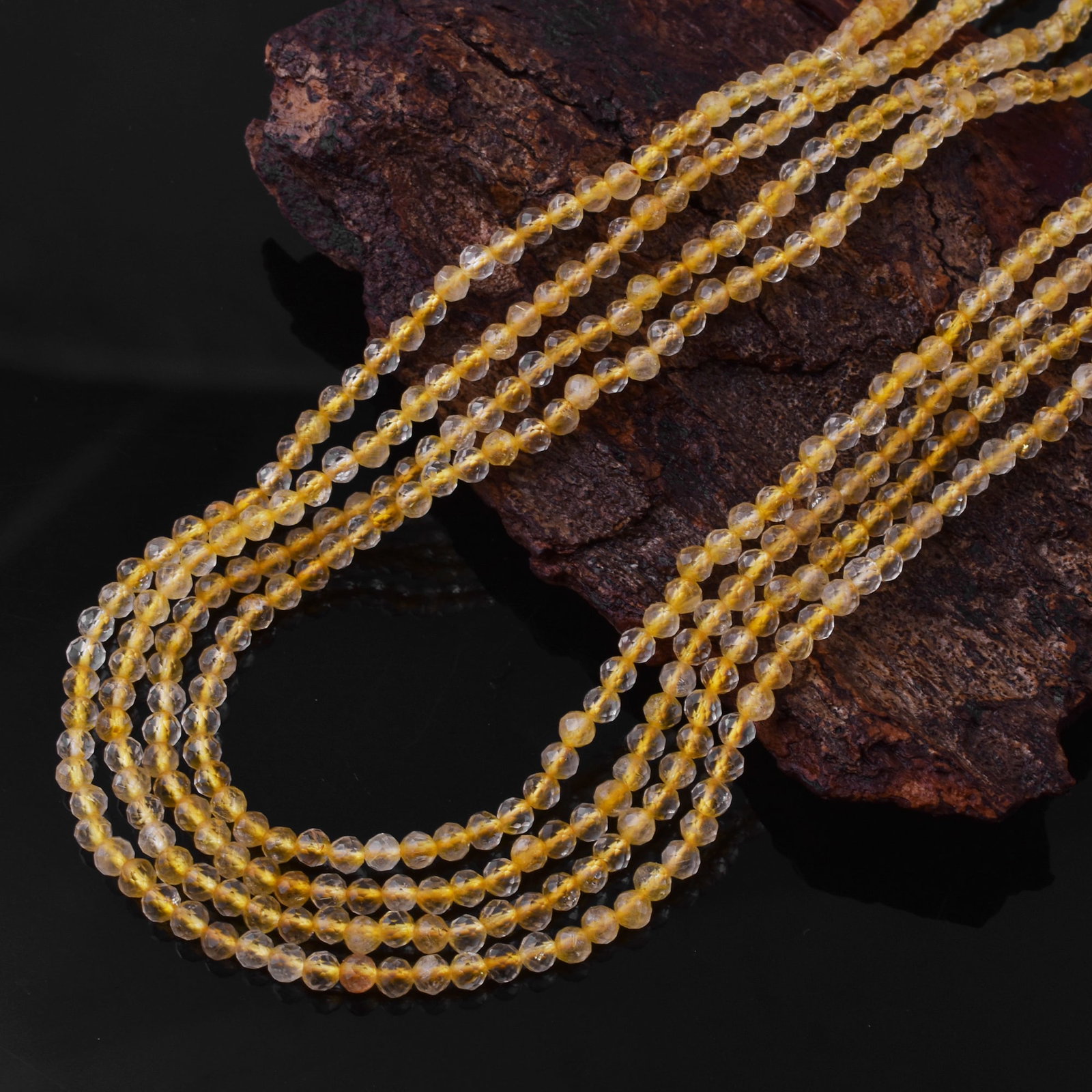 Natural Citrine 3 MM Round Faceted 4 String Beads Necklace: Natural Citrine 3 MM Round Faceted 4 String Beads Necklace Product Type : Necklace Main Stone : Citrine Main Stone Shape : Round Main Stone Size : 3 MM Beads Type : Faceted Closure Type :