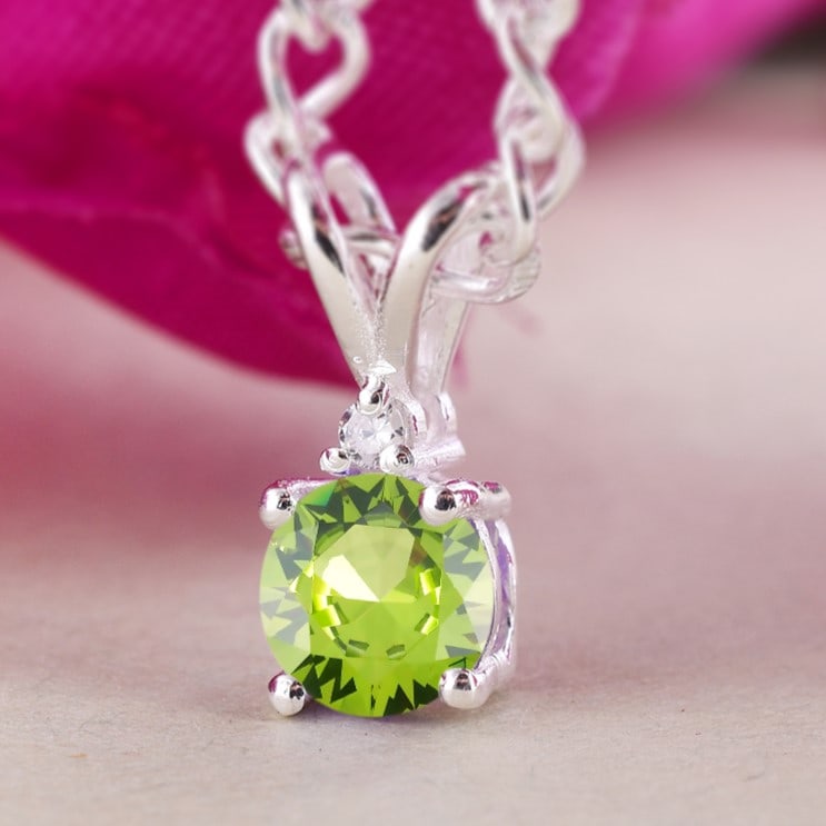 Natural Peridot & Diamond 14 KT Yellow Gold Pendant (1 of 4)