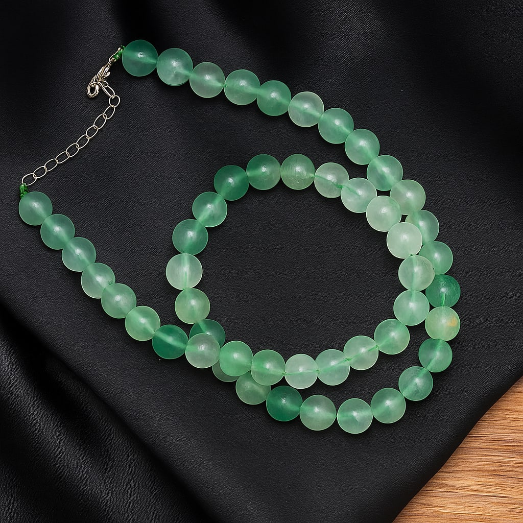 Natural Green Fluorite 8 MM Round Smooth Beads Necklace (1 of 7)