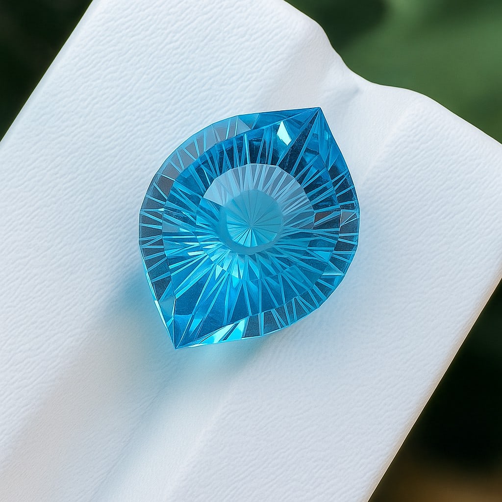 Natural Swiss Blue Topaz Eye Carved Hand Cut 10.3 Cts. Gemstone: Natural Swiss Blue Topaz Eye Carved Hand Cut 10.3 Cts. Gemstone Swiss Blue Topaz Shape : Eye Carved Size : 14x12x10 MM Color : Blue Type : Hand Cut Quantity : 1 Piece Weight