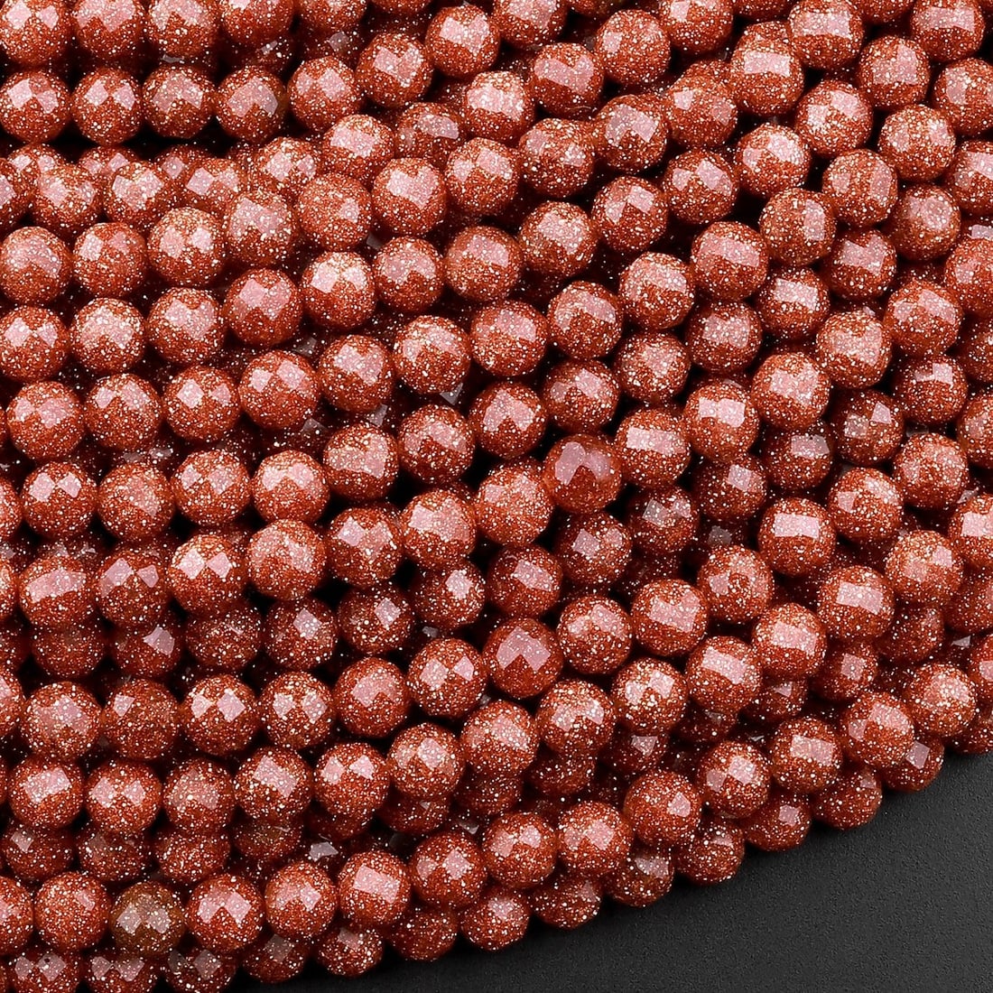 Natural Goldstone Sandstone Gemstone 4 mm Round Micro Faceted Beads 10 Strand (1 of 5)