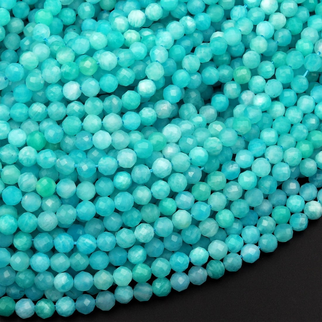 Natural Peruvian Aqua Blue Amazonite Gemstone 4 mm Round Micro Faceted Beads 10 Strand (1 of 8)