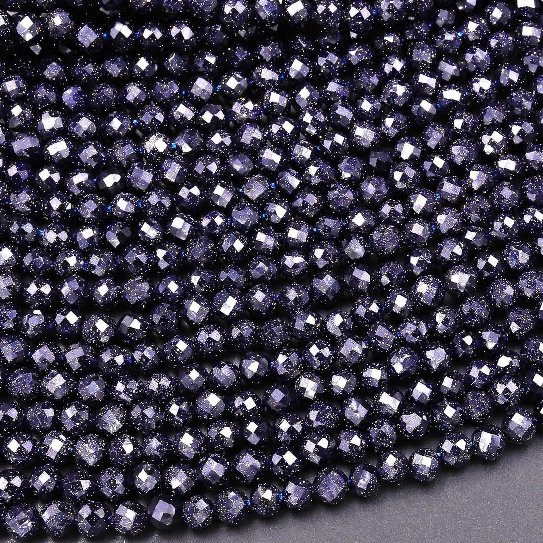 Natural Blue Goldstone Sandstone Gemstone 3 mm Round Micro Faceted Beads 10 Strand (1 of 5)