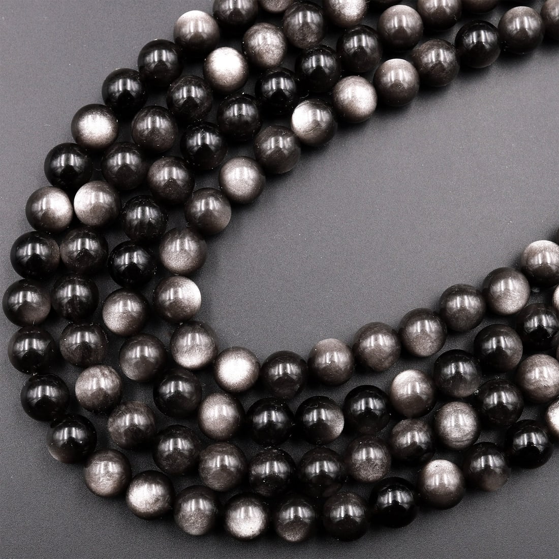 Natural Silver Obsidian Gemstone 6 MM Round Smooth Plain Beads 10 Strand (1 of 6)
