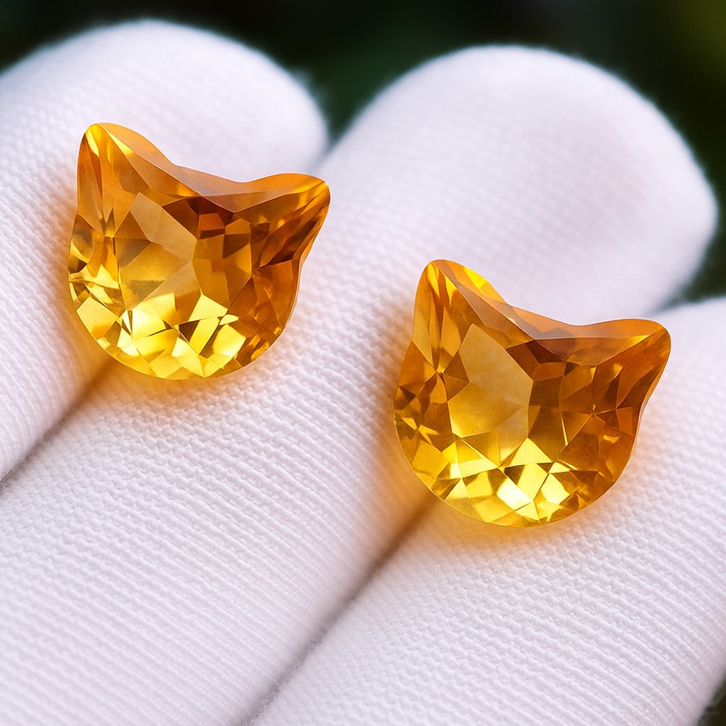 Natural Golden Citrine Kitty Head Cut 14.8 Cts. Gemstone Pair (1 of 3)