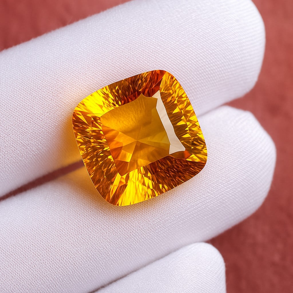 Natural Citrine Cushion Concave Cut 24.45 Cts. Gemstone (1 of 4)