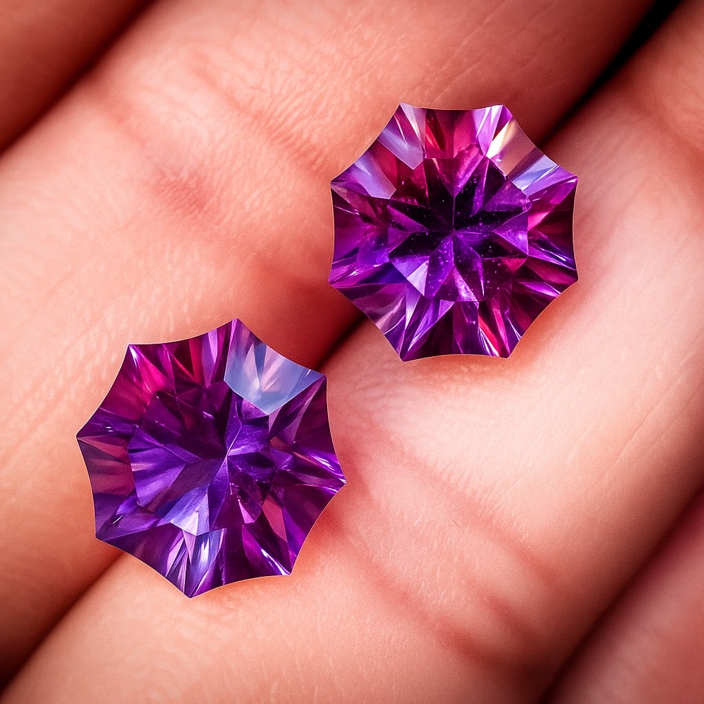 Natural Amethyst Star Flower Concave Cut 11.60 Carats Gemstone Pair (1 of 5)