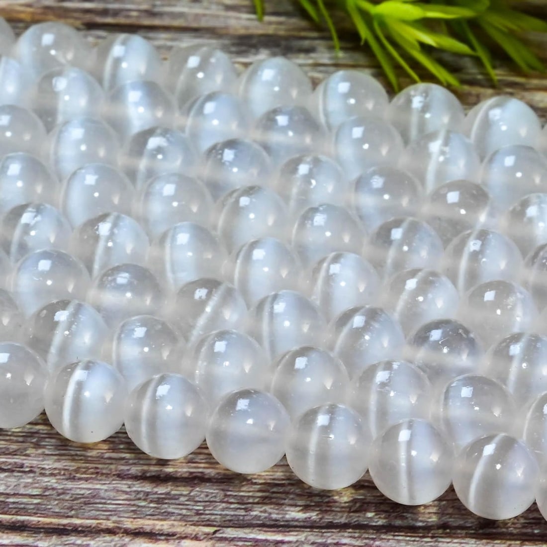 Natural Madagascar Selenite Gypsum Gemstone 8 MM Round Smooth Plain Beads 10 Strand (1 of 4)