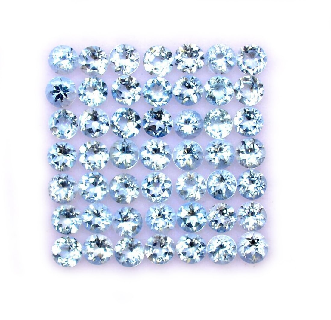 Aquamarine 4 MM Round Faceted Cut 50 Pieces: Natural Aquamarine 4 MM Round Faceted Cut 50 Pieces Gemstone : Aquamarine Shape : Round Size : 4 MM Color : Aqua Blue Type : Faceted Cut Quantity : 50 Pieces Weight : 1
