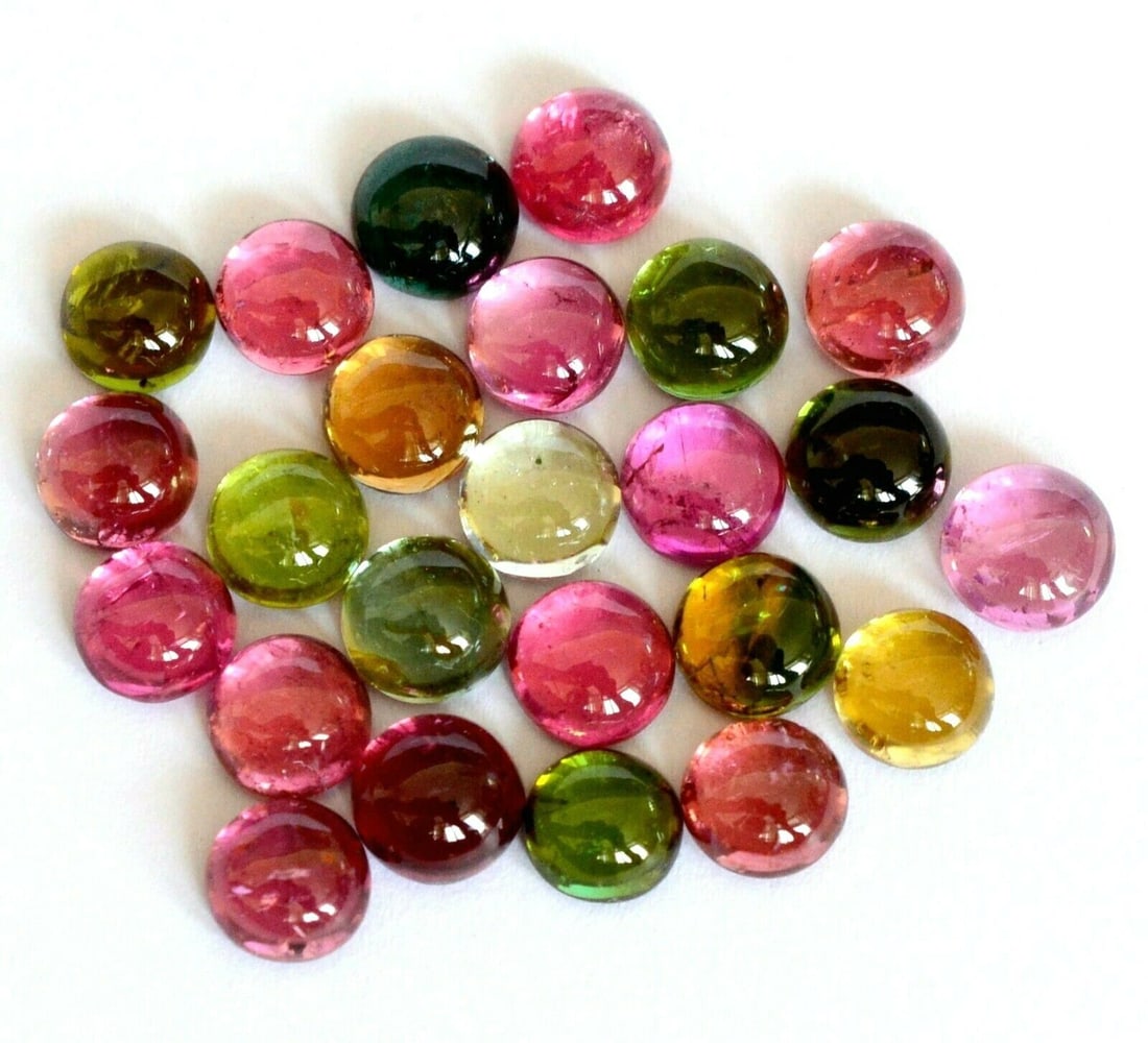 Multi Tourmaline 4 MM Round Cabochon 25 Pieces: Natural Multi Tourmaline 4 MM Round Cabochon 25 Pieces Gemstone : Multi Tourmaline Shape : Round Size : 4 MM Color : Multi Color Type : Cabochon Quantity : 25 Pieces Weight
