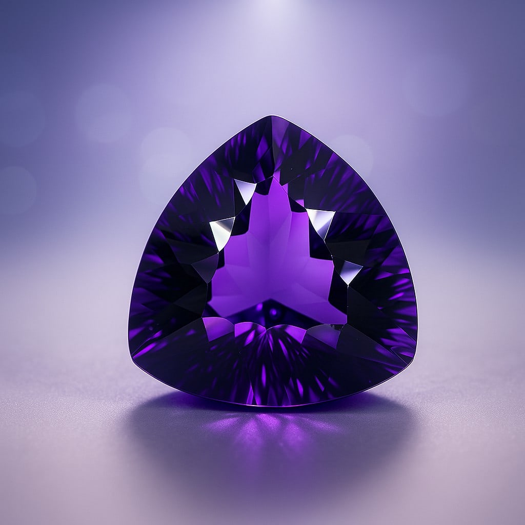 Natural Amethyst 17.15 Ct Trillion Cut Gemstone: Natural Amethyst 17.15 Ct Trillion Cut Gemstone Gemstone : Amethyst Shape : Trillion Size : 17x5x17.5 MM Color : Purple Cutting Type : Concave Cutting Quantity : 1 Piece Weight