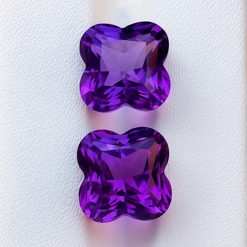 Natural Amethyst Flower Shaped Cut 10.9 Cts. Gemstone Pair (1 of 6)