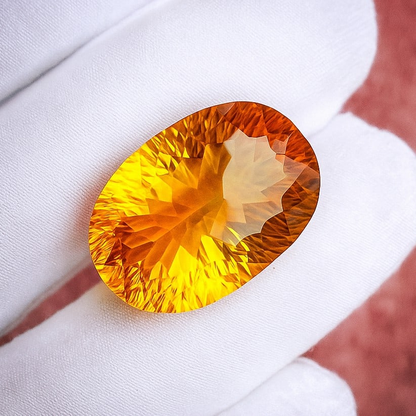 Natural Citrine Oval Concave Cut 24.1 Cts. Gemstone (1 of 4)