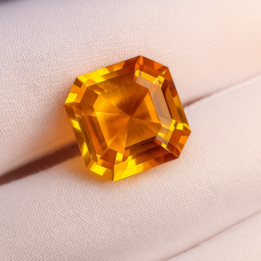 Natural Citrine Octagon Faceted Cut 8.25 Cts. Gemstone: Natural Citrine Octagon Faceted Cut 8.25 Cts. GemstoneCitrine Shape : Octagon Size : 12.5X12.5X9 MM Color : Golden Yellow Type : Faceted Cut Quantity : 1 Pieces Weight : 8.25 Carats