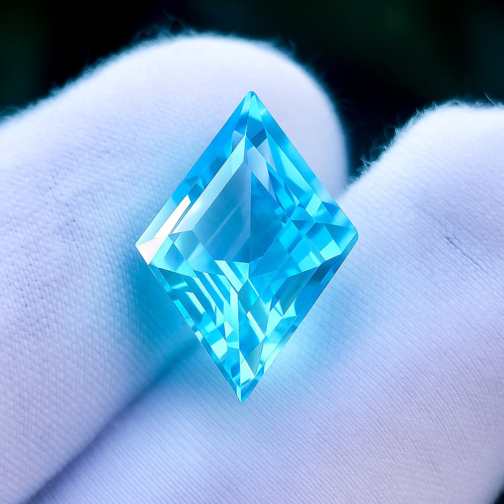 Natural Blue Topaz Kite Faceted Cut 10 Cts. Gemstone: Natural Blue Topaz Kite Faceted Cut 10 Cts. Gemstone Blue Topaz Shape : Kite Size : 19x12.5x8 MM Color : Blue Type : Faceted Cut Quantity : 1 Piece Weight : 10 Carats <