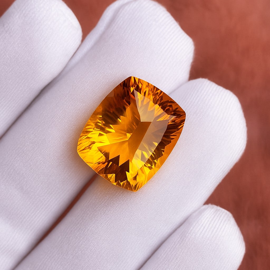 Natural Citrine Cushion Concave Cut 16.3 Cts. Gemstone: Natural Citrine Cushion Concave Cut 16.3 Cts. GemstoneCitrine Shape : Cushion Size : 18X15X10.5 MM Color : Golden Yellow Type : Concave Cut Quantity : 1 Pieces Weight : 16.3 Carats