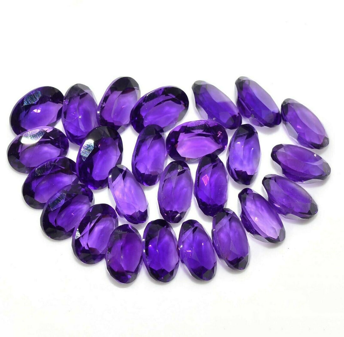 Amethyst 10x8 MM Oval Faceted Cut 20 Pieces: Natural Amethyst 10x8 MM Oval Faceted Cut 20 Pieces Gemstone : Amethyst Shape : Oval Size : 10x8 MM Color : Purple Type : Faceted Cut Quantity : 20 Pieces Weight : 42.2