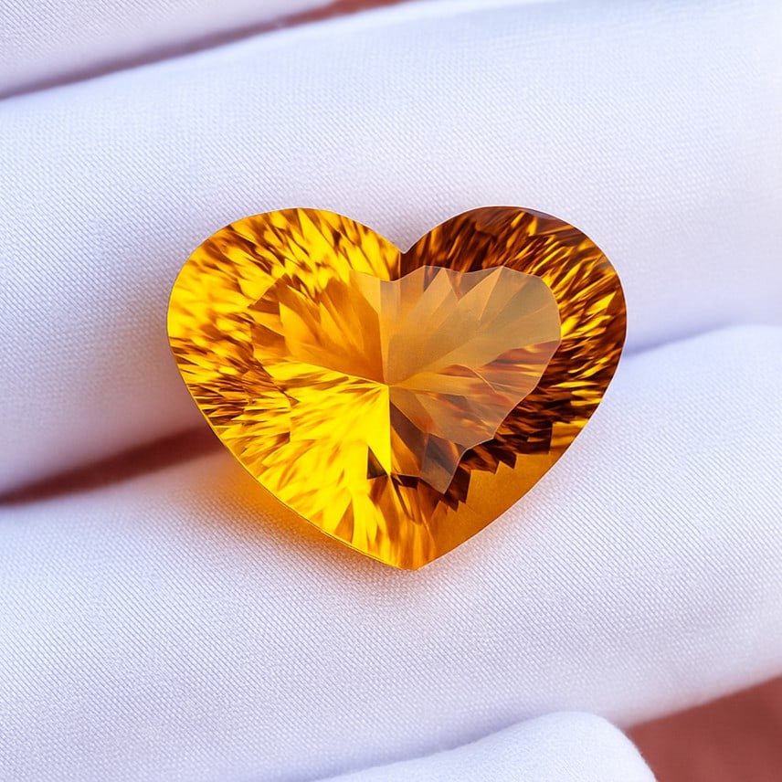 Natural Citrine Heart Concave Cut 19.6 Cts. Gemstone: Natural Citrine Heart Concave Cut 19.6 Cts. GemstoneCitrine Shape : Heart Size : 16.5X20.5X12 MM Color : Golden Yellow Type : Concave Cut Quantity : 1 Pieces Weight : 19.6 Carats Co