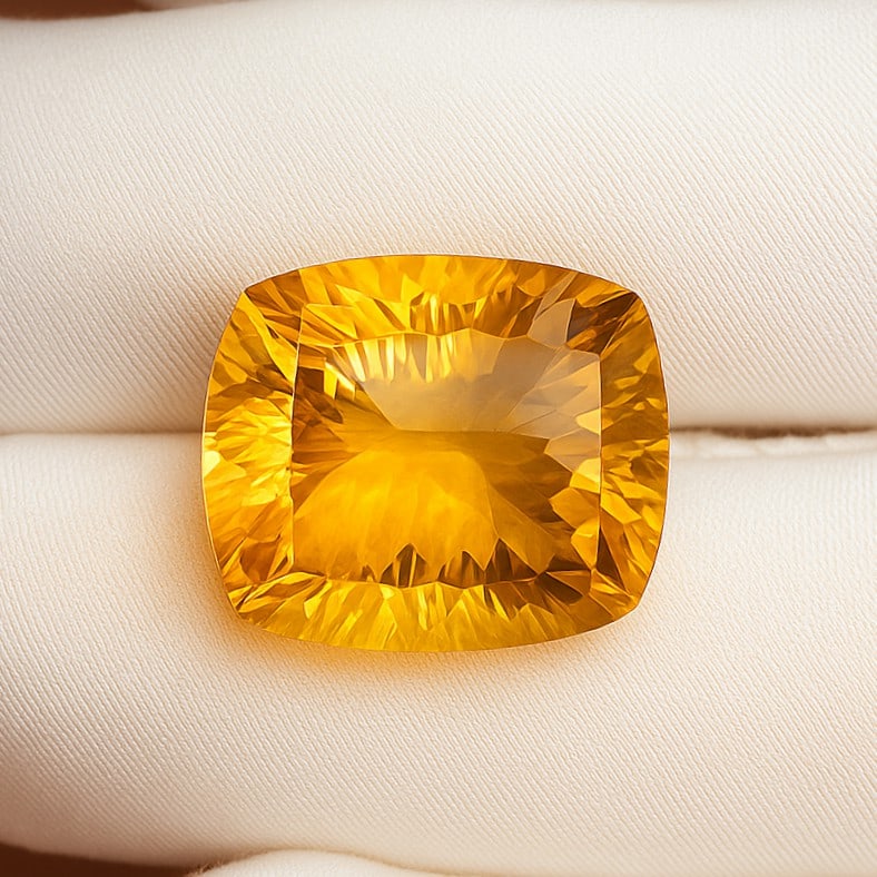 Natural Citrine Cushion Concave Cut 17.9 Cts. Gemstone: Natural Citrine Cushion Concave Cut 17.9 Cts. Gemstone Gemstone : Citrine Shape : Cushion Size : 18x15x11 MM Color : Golden Yellow Type : Concave Cut Quantity : 1 Pieces Wei