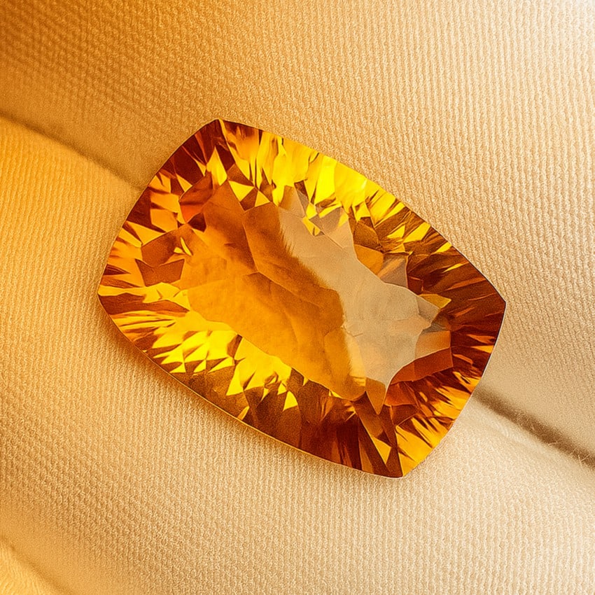 Natural Citrine Cushion Concave Cut 8.3 Cts. Gemstone: Natural Citrine Cushion Concave Cut 8.3 Cts. Gemstone Gemstone : Citrine Shape : Cushion Size : 16x11.5x7.5 MM Color : Golden Yellow Type : Concave Cut Quantity : 1 Pieces W