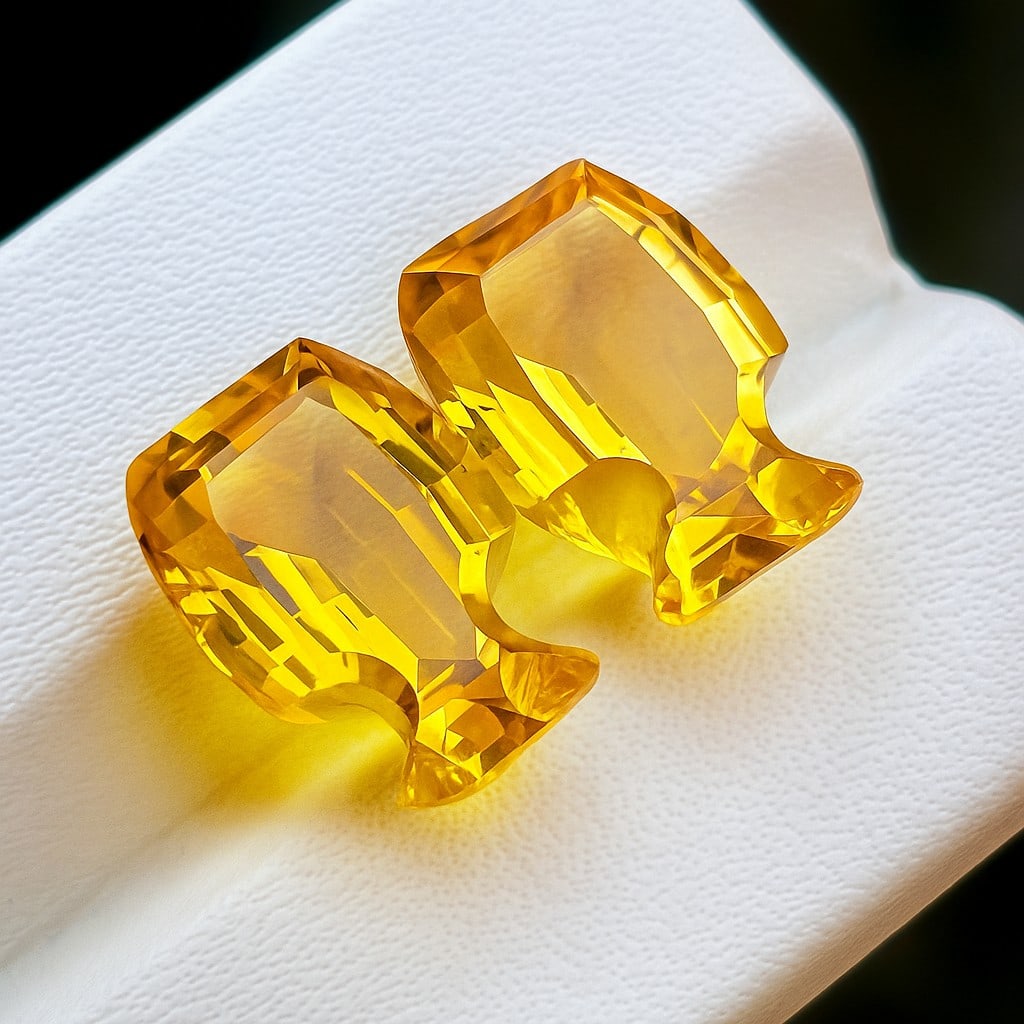 Natural Golden Citrine Bottle Shaped Cut 10 Cts. Gemstone Pair: Natural Golden Citrine Bottle Shaped Cut 10 Cts. Gemstone Pair Citrine Shape : Bottle Shaped Size : 13x9x6 MM Color : Golden Yellow Type : Cut Quantity : 2 Piece Weight :