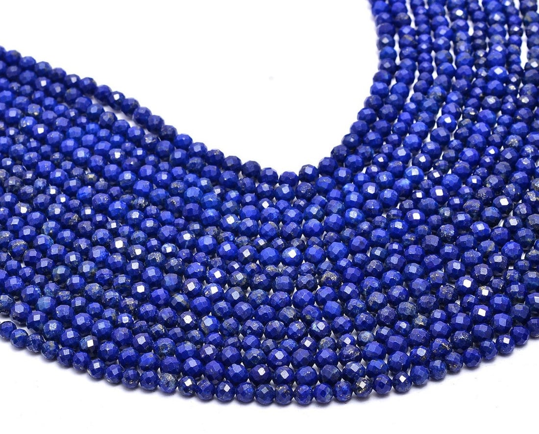 Natural Lapis Lazuli Gemstone 3 mm Round Micro Faceted Beads 10 Strand (1 of 4)