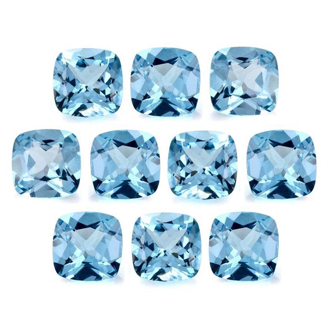 Blue Topaz 7x7 MM Cushion Faceted Cut 15 Pieces: Natural Blue Topaz 7x7 MM Cushion Faceted Cut 15 Pieces Gemstone : Blue Topaz Shape : Cushion Size : 7x7 MM Color : Sky Blue Type : Faceted Cut Quantity : 15 Pieces Weight
