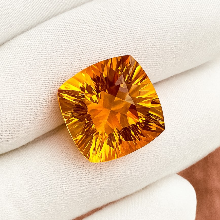 Natural Citrine Cushion Concave Cut 27 Cts. Gemstone: Natural Citrine Cushion Concave Cut 27 Cts. Gemstone Gemstone : Citrine Shape : Cushion Size : 19X19X13 MM Color : Golden Yellow Type : Concave Cut Quantity : 1 Pieces Weigh