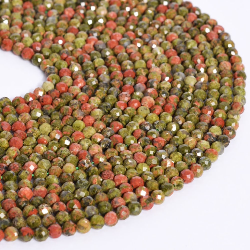 Natural Unakite Gemstone 4 mm Round Faceted Cut Beads 5 Strand (1 of 3)