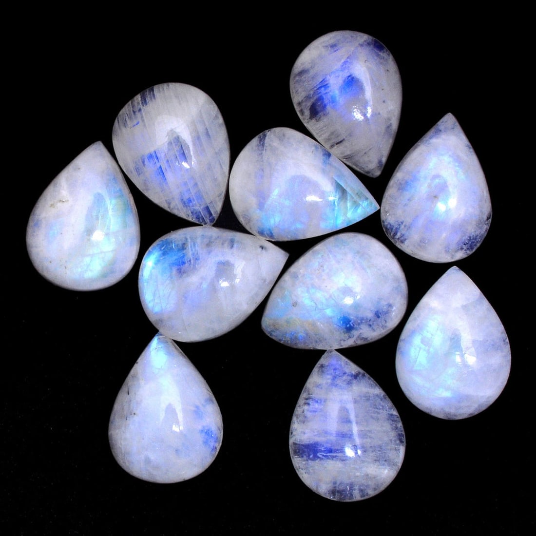 Rainbow Moonstone 10x8 MM Pear Cabochon 15 Pieces: Natural Rainbow Moonstone 10x8 MM Pear Cabochon 15 Pieces Gemstone : Rainbow Moonstone Shape : Pear Size : 10x8 MM Color : Multicolor Type : Cabochon Quantity : 15 Pieces W