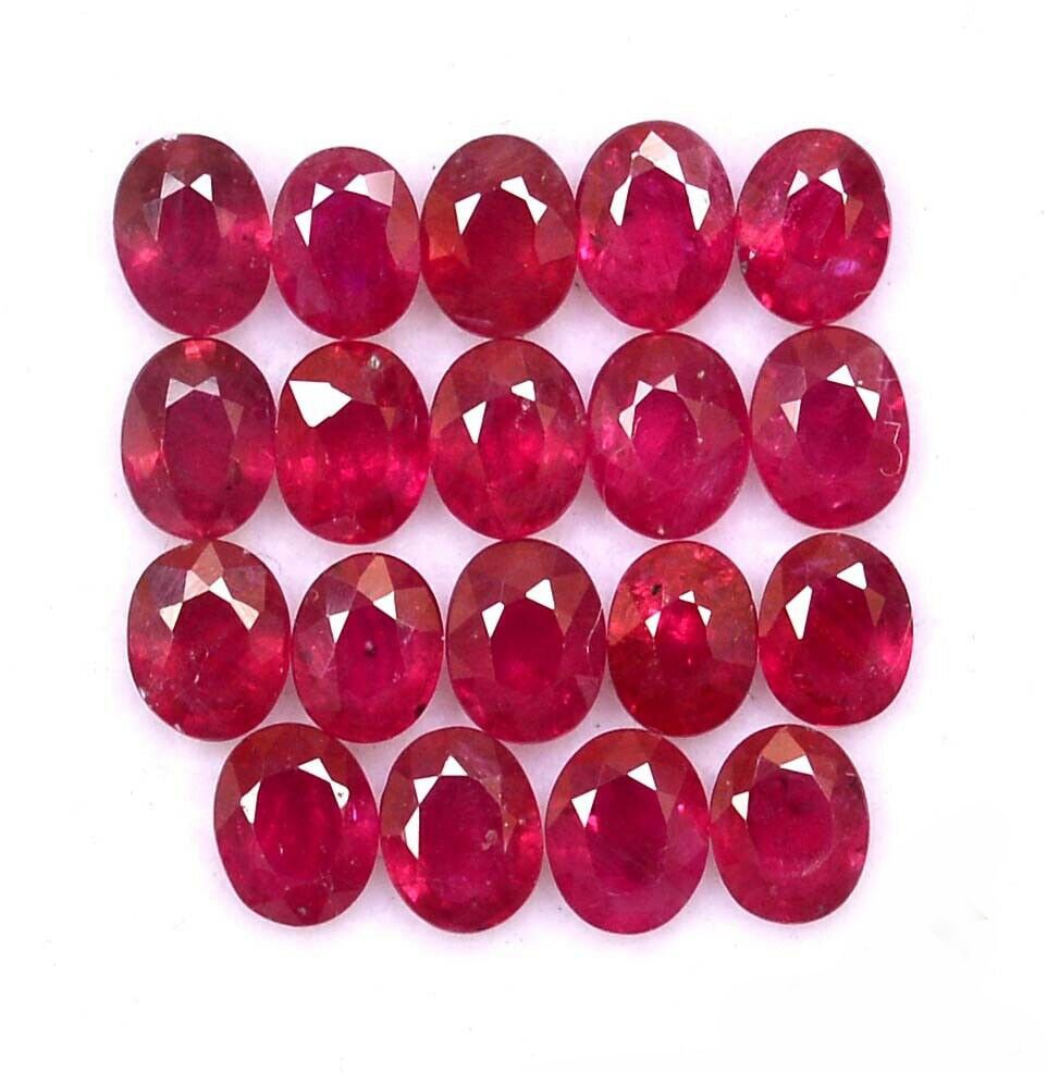 Ruby 5x4 MM Oval Faceted Cut 20 Pieces: Natural Ruby 5x4 MM Oval Faceted Cut 20 Pieces Gemstone : Ruby Shape : Oval Size : 5x4 MM Color : Red Type : Faceted Cut Quantity : 20 Pieces Weight : 10.4 Carats