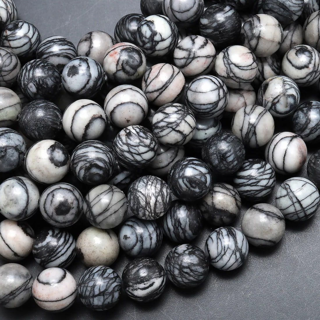 Natural Black Spider Web Jasper Gemstone 6 mm Round Smooth Plain Beads 10 Strand (1 of 4)