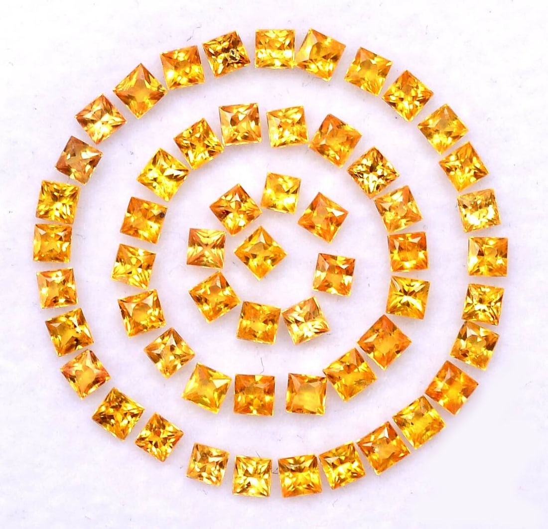 Yellow Sapphire 2.50 MM Princess Faceted Cut 100 Pieces: Natural Yellow Sapphire 2.50 MM Princess Faceted Cut 100 Pieces Gemstone : Yellow Sapphire Shape : Princess Size : 2.50 MM Color : Yellow Type : Faceted Cut Quantity : 100 Pieces