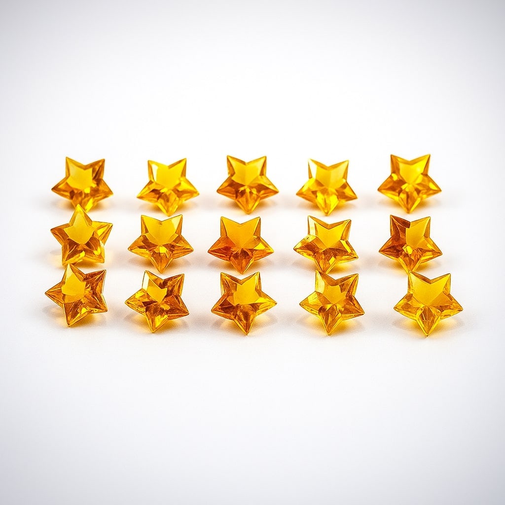 Natural Citrine 6 MM Star Cutting 15 Pieces Lot: Natural Citrine 6 MM Star Shaped Cutting 15 Pieces Lot Gemstone : Citrine Shape : Star Size : 6x6x3 MM Color : Golden Type : Faceted Cut Quantity : 15 Piece Weight : 7.85