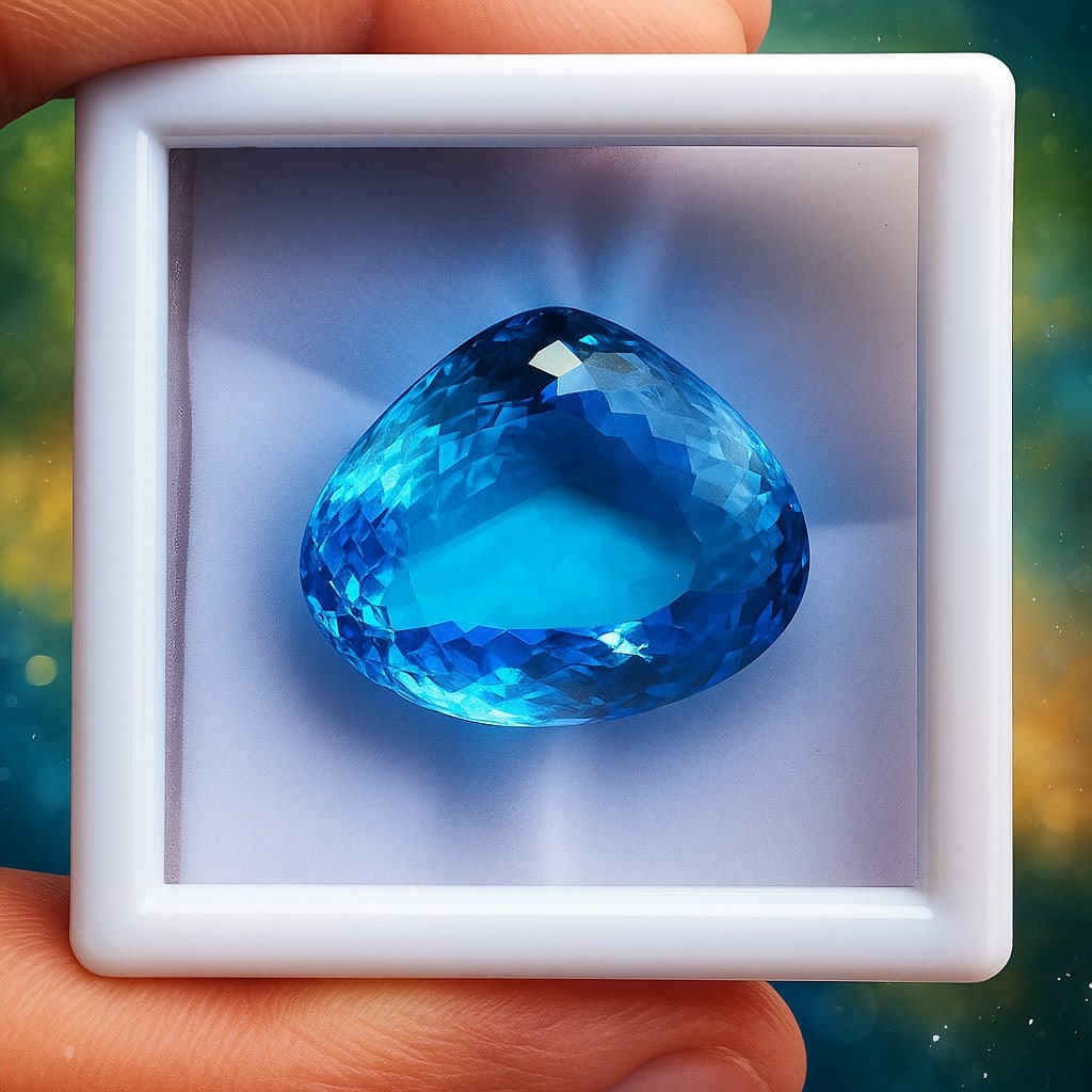 Natural Blue Topaz Heart Faceted Cut 69.65 Carats Gemstone: Natural Blue Topaz Heart Faceted Cut 69.65 Carats Gemstone Gemstone : Blue Topaz Stone Shape : Heart Stone Cutting Type :Faceted Cut Stone Weight :69.65 Carats Stone Measurement : 28x24x13.