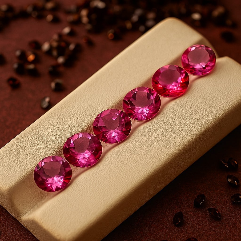 Natural Pink Topaz 8 MM Round Faceted Cut 6 Pieces: Natural Pink Topaz 8 MM Round Faceted Cut 6 Pieces Gemstone Gemstone : Pink Topaz Shape : Round Size : 8x8x5 MM Color : Pink Type : Faceted Cut Quantity : 6 Pieces Weight :
